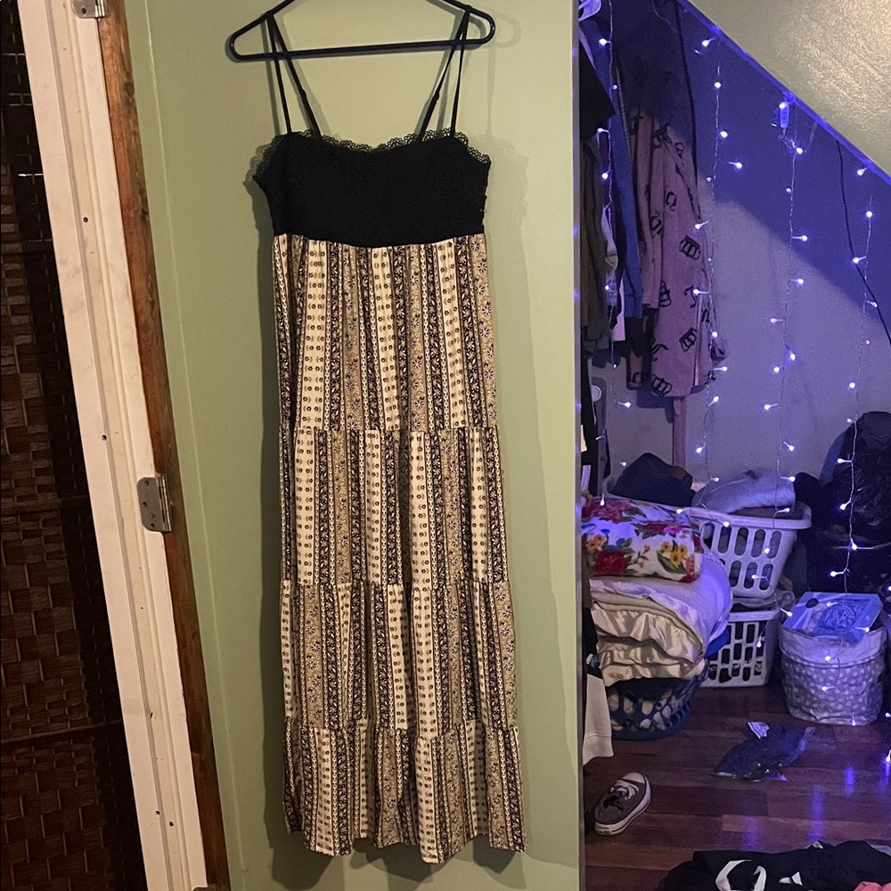 No Boundaries Black and Tan Patterned Maxi Dress